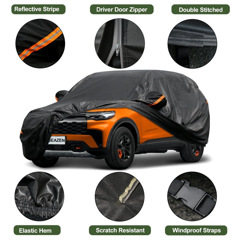 SEAZEN 2 Layers SUV Car Cover Waterproof All Weather, Outdoor Car Covers for Automobiles with Zipper Door, Hail UV Snow Wind Protection (Length Up to 190") - Image 2